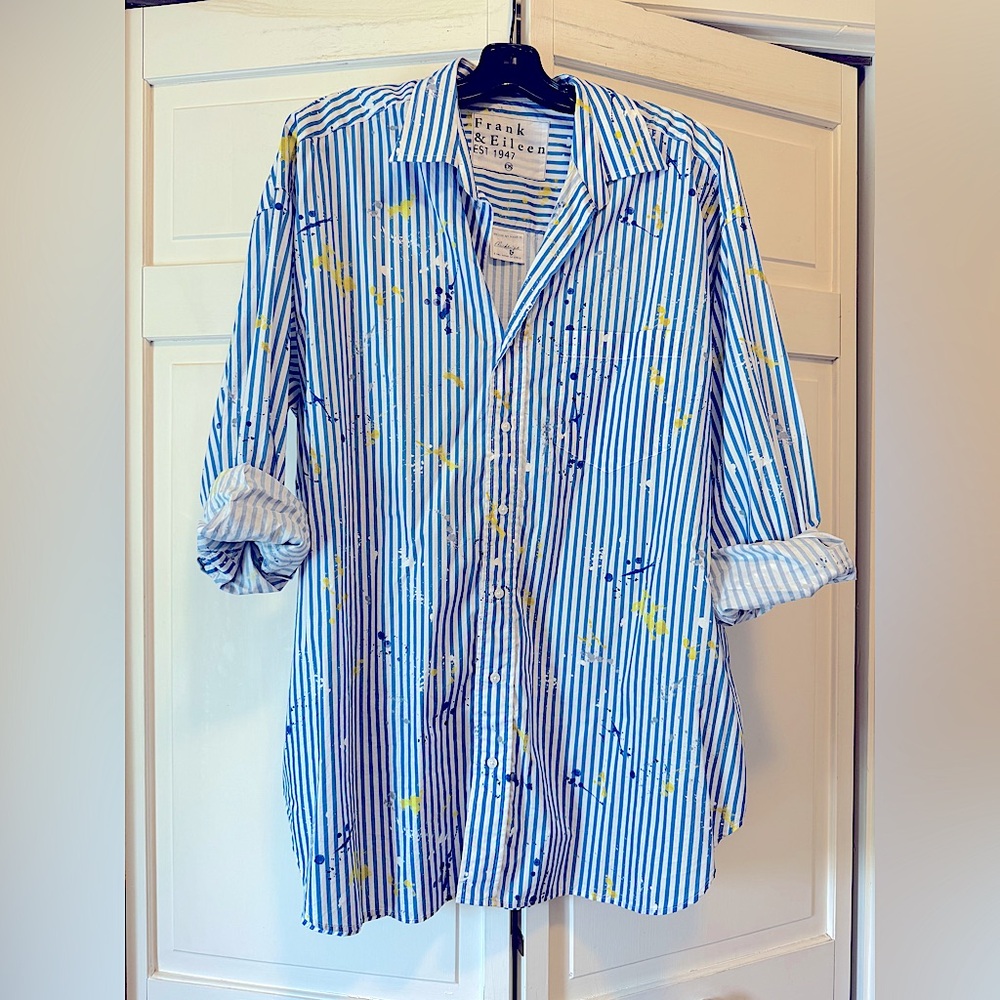 Frank & Eileen Blue Stripe with Splatters 2023 Mackenzie Shirt